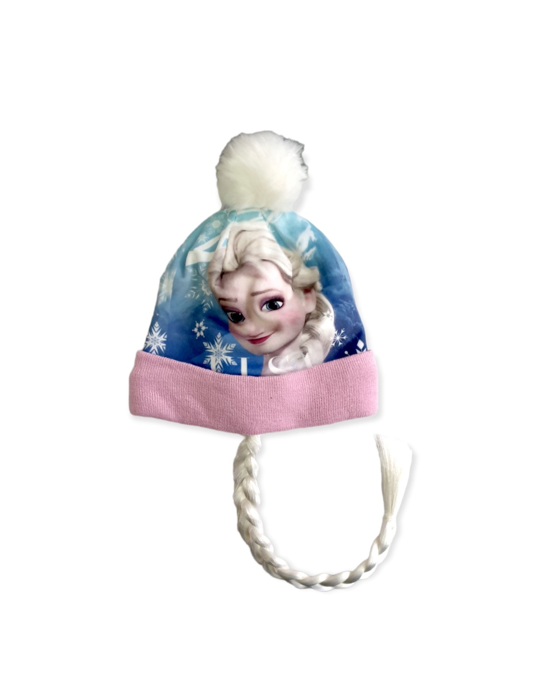 Cappello cuffia con risvolto, Pon Pon e Codino a treccia Frozen invernale  Bambina Rosa Multicolore